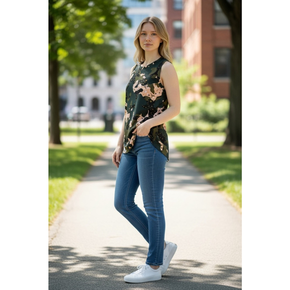 Women's LuLaRoe Cocoa Tank Top XXS Green Beige Camo - Picture 1 of 3